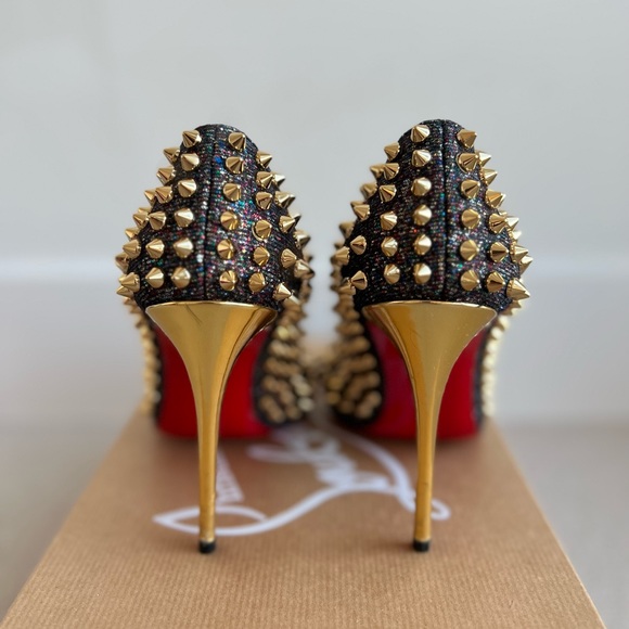 Christian Louboutin Follies Spikes 100mm Glitter Resille/Spec, Size EU 34 - Picture 4 of 11